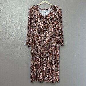 J Jill Multicolor Rayon Button Stretch Midi Dress 3/4 Sleeve Pockets fall